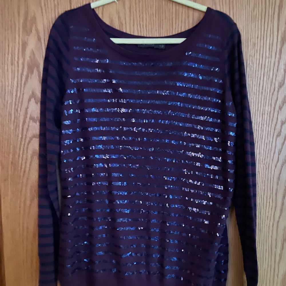 Sequin Stripe Soft Sweater - Burgundy/Navy